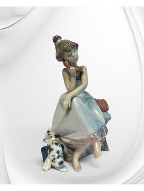 Lladro Chit Chat Figurine Girl on Phone Dalmatian Dog Rare Spain #5466 MINT